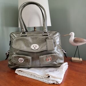 Coach 13051 Peyton Satchel Tote Gray Olive Green Patent Leather Bag Y2K